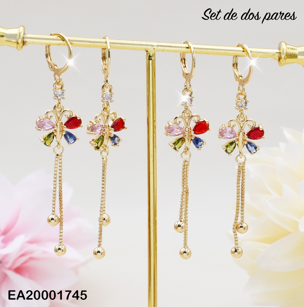 PAQ.2 ARETES HUGGIES ALARGADOS A5782 MARIPOSA ALAS COL.