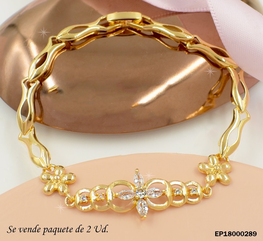 PAQUET 2 UNID.PULSERAS FLOR CRISTALES Y CÍRCULOS CON ZIRC.⬜