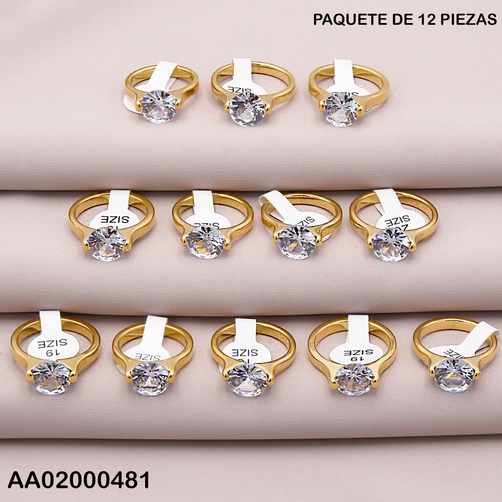 PAQUETE 12 ANILLOS LISOS ZIRCONIA OVALADA PUNTAS