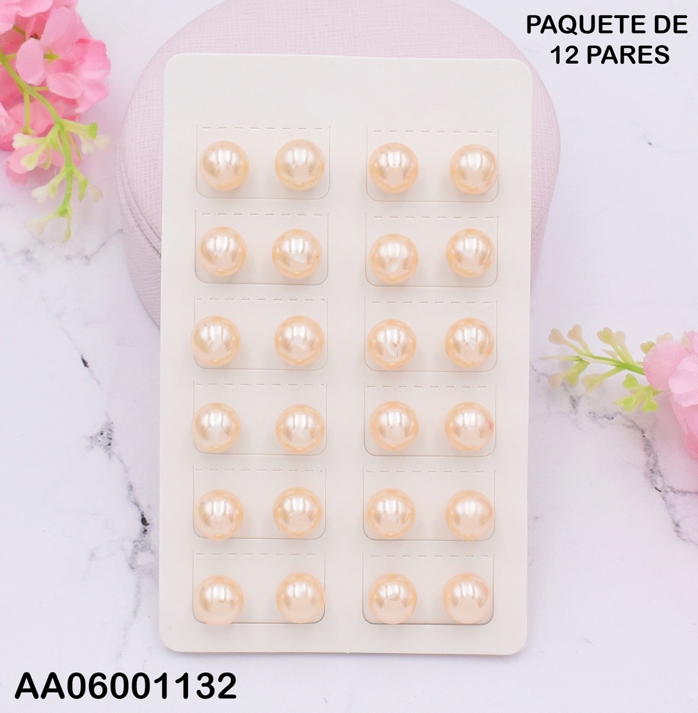 PAQUETE 12 ARETES PERLA CREAM BRONZE 10MM