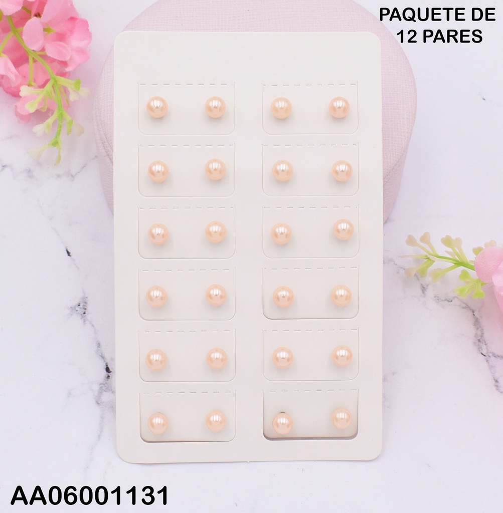 PAQUETE 12 ARETES PERLA CREAM BRONZE 6MM