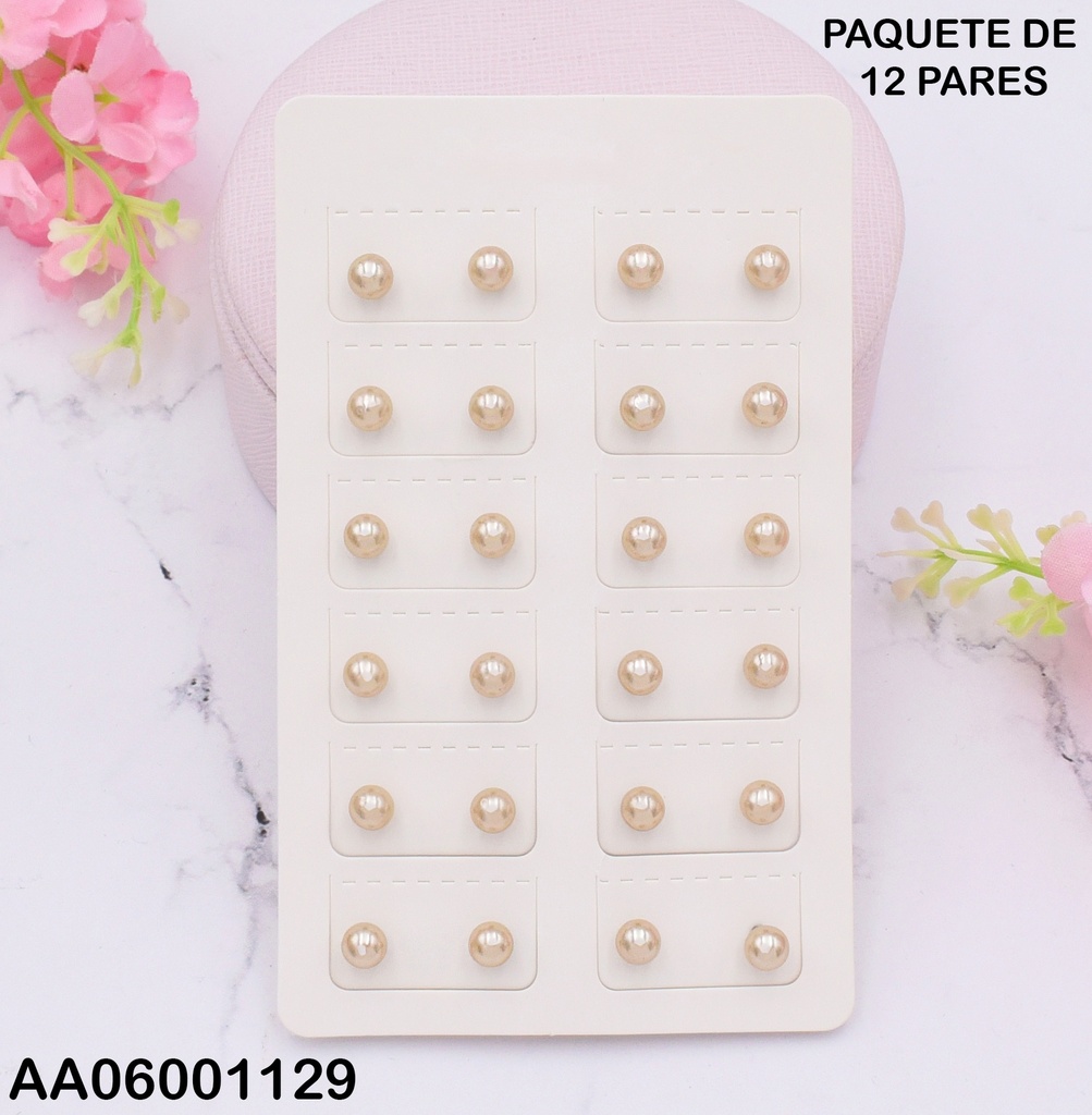 PAQUETE 12 ARETES PERLA CREAM BRONZE 6MM