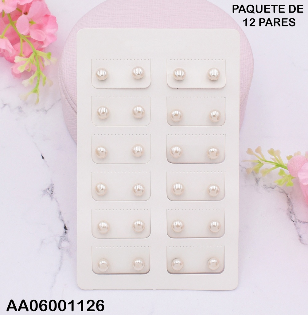 PAQUETE 12 ARETES PERLA CREAM GOLDEN 6MM