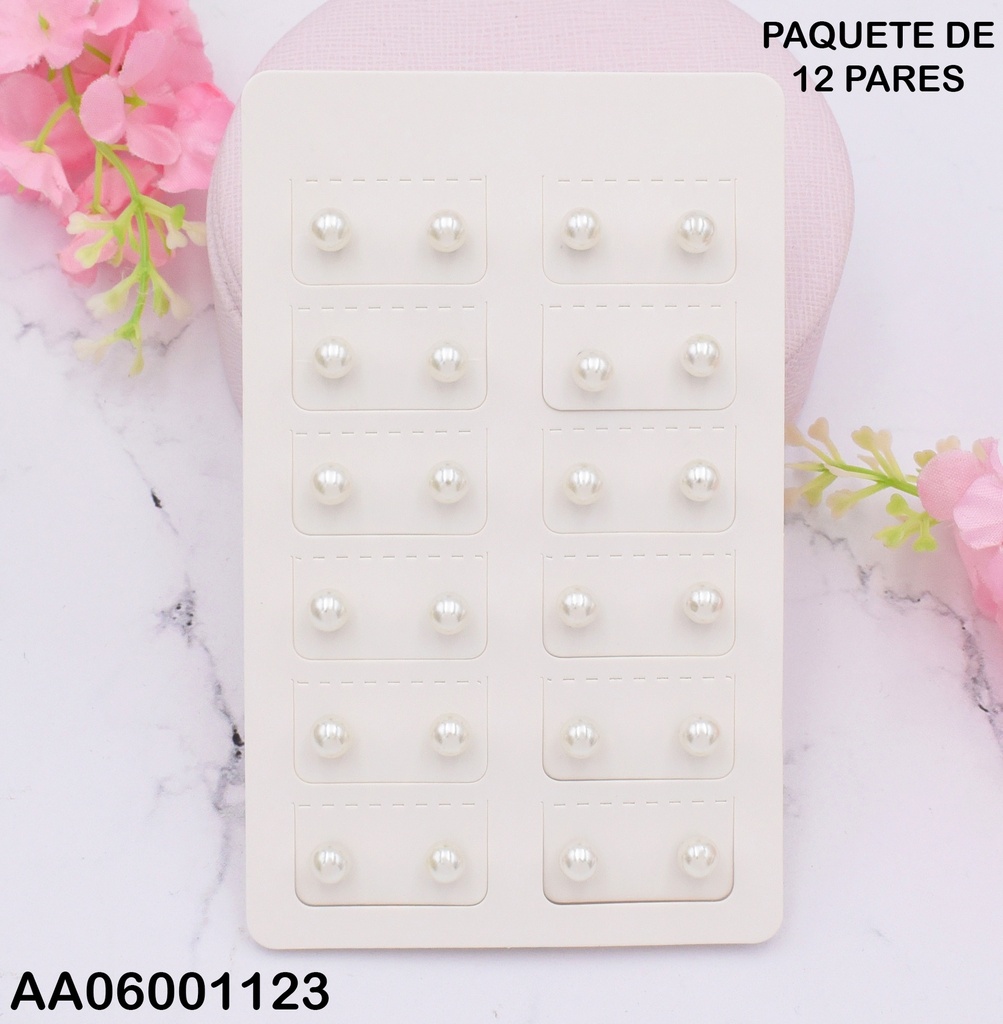 PAQUETE 12 ARETES PERLA CREAM WHITE 6MM