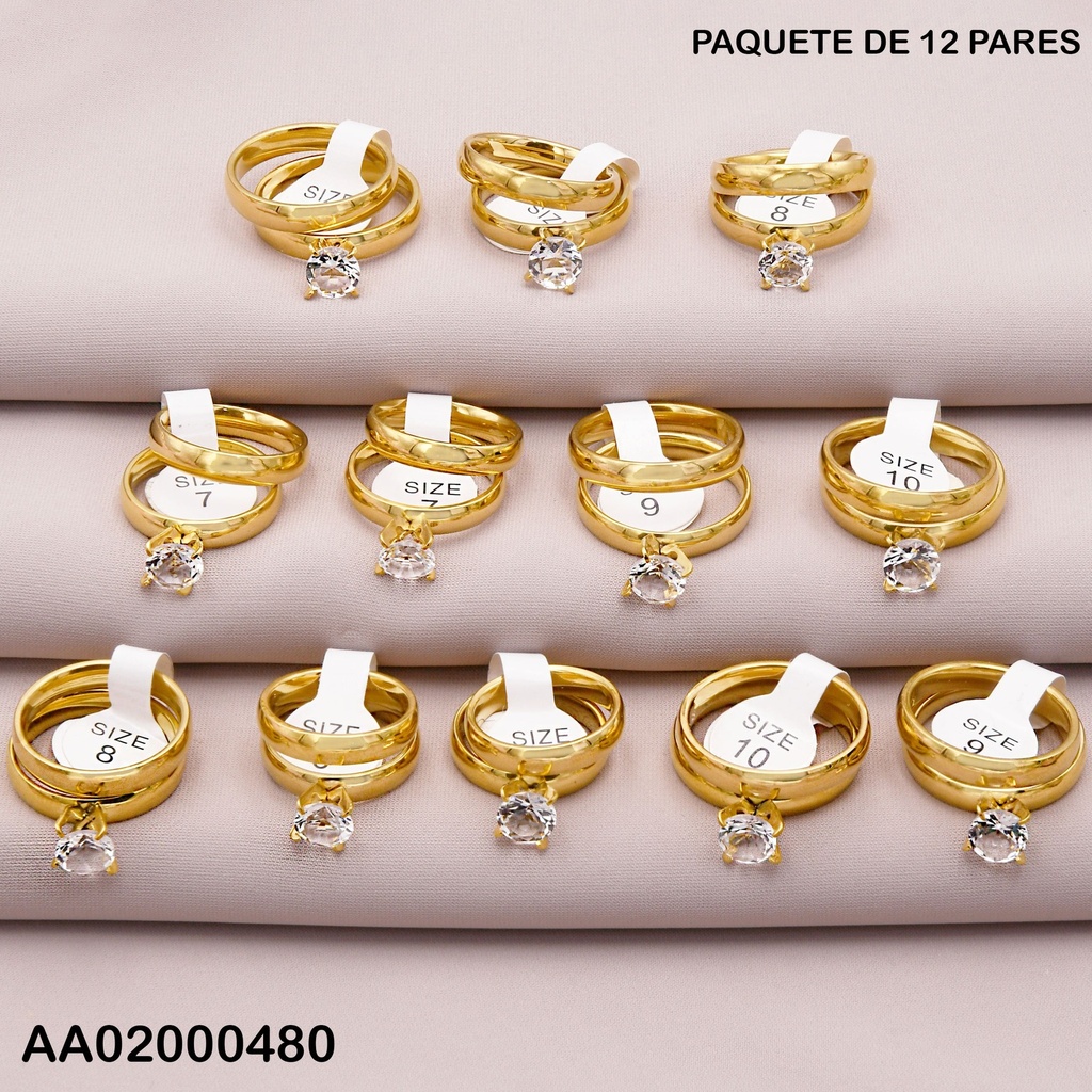 PAQUETE 12 DÚOS ANILLOS COMPROMISO LISOS
