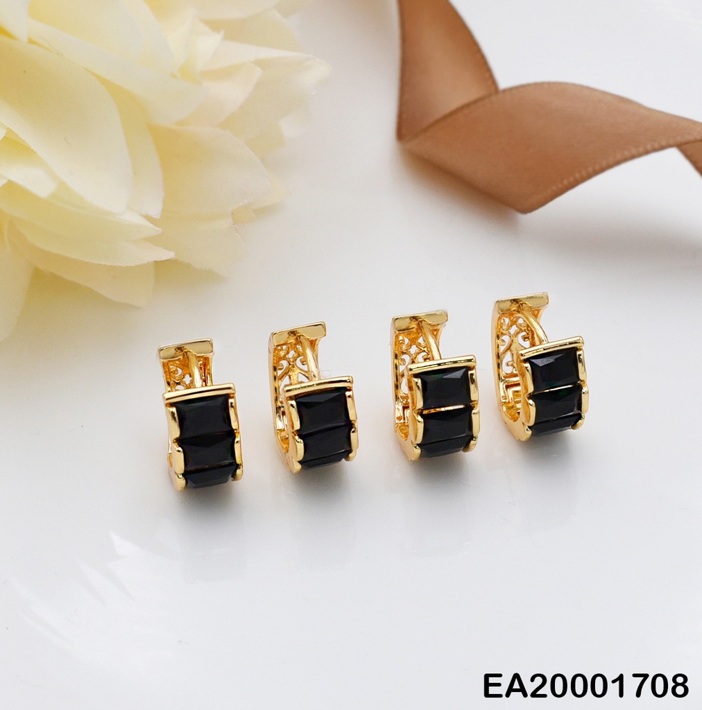 PAQUETE 2 ARETES HUGGIES 4 RECTANGULOS HORIZ.NEGROS