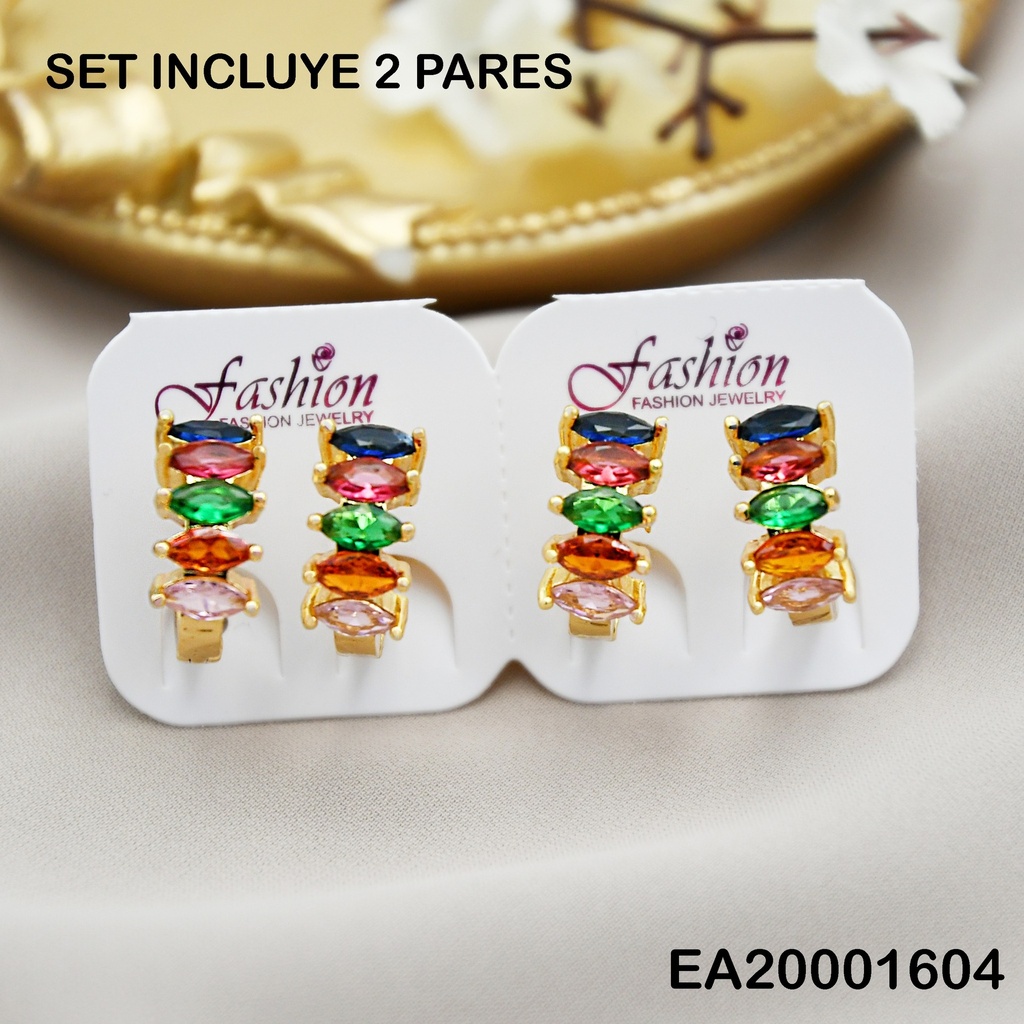 PAQUETE 2 PARES ARETES HUGGIES 5 ÓVALOS ZIRC.COL HORIZ(SURT)