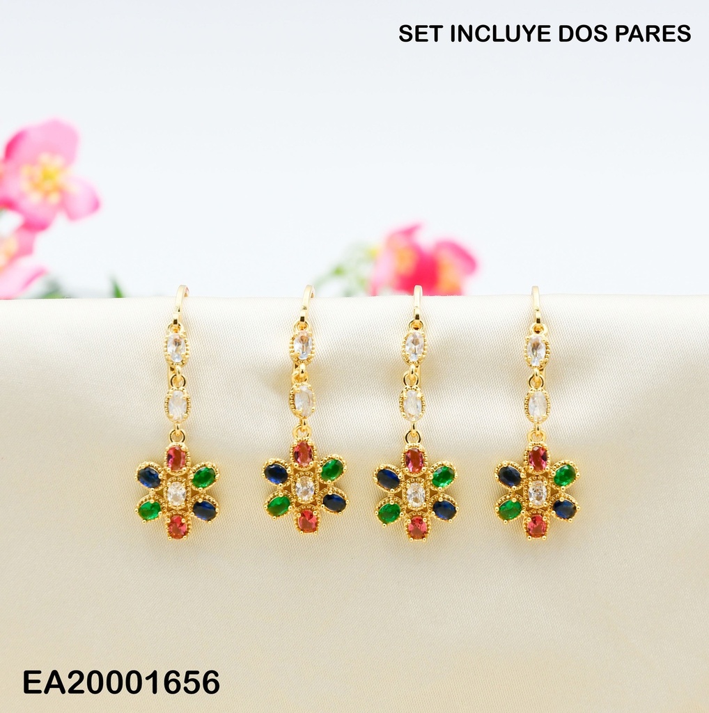 PAQUETE 2 PARES ARETES HUGGIES LARGOS FLORES SURT.