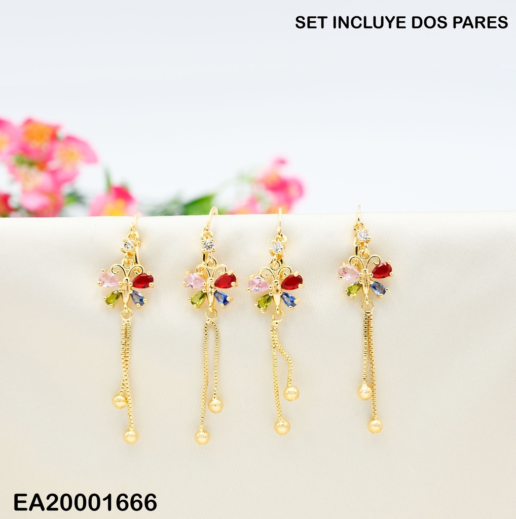 PAQUETE 2 PARES ARETES HUGGIES MARIPOSAS ALAS COL.