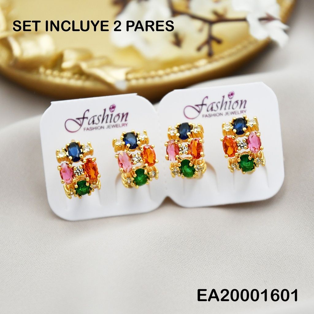 PAQUETE 2 PARES ARETES HUGGIES OVALOS ZIRC.COL