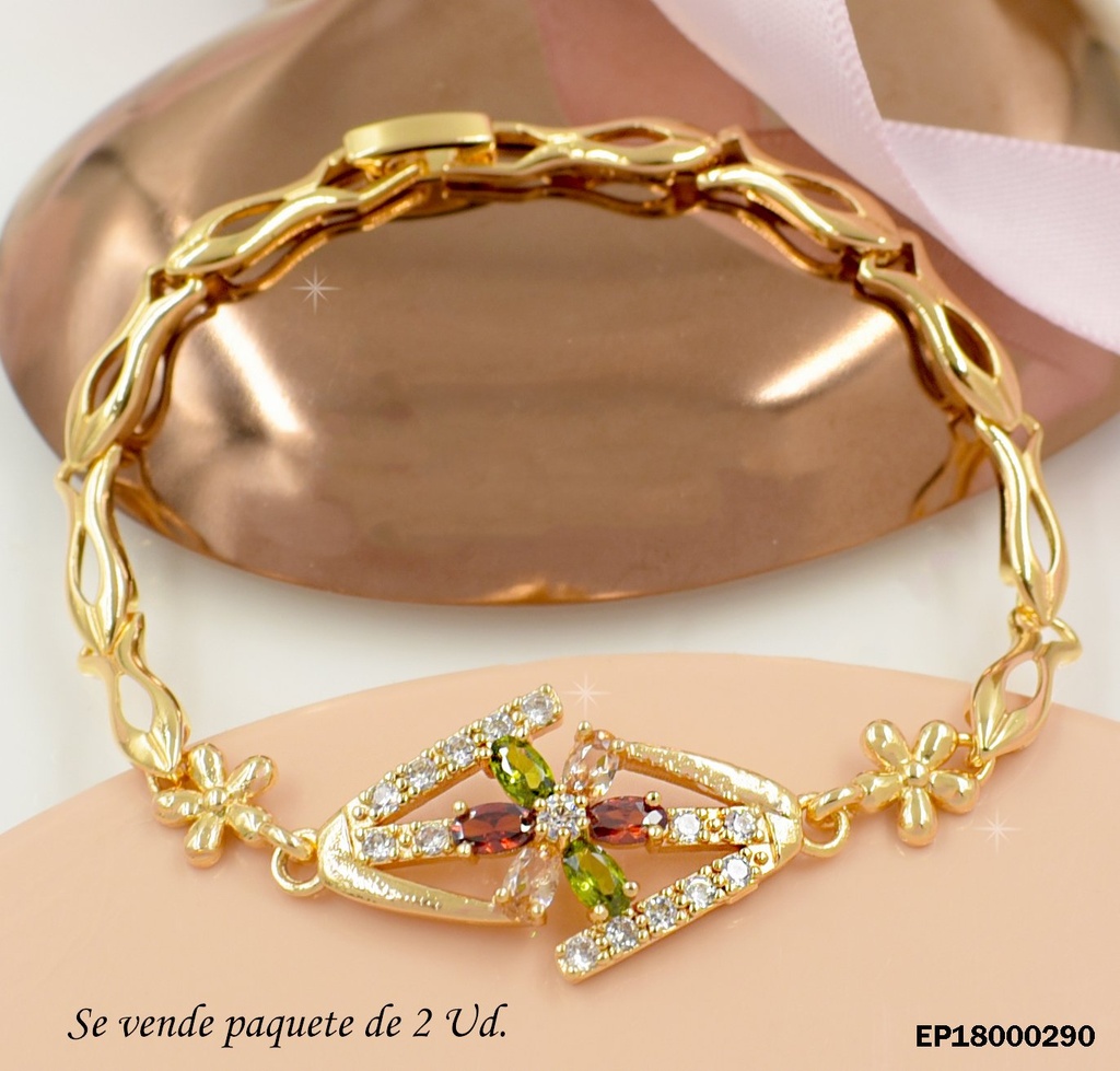 PAQUETE 2 UNID.PULSERAS FLECHAS OPUESTAS FLOR PETÁLOS COL.