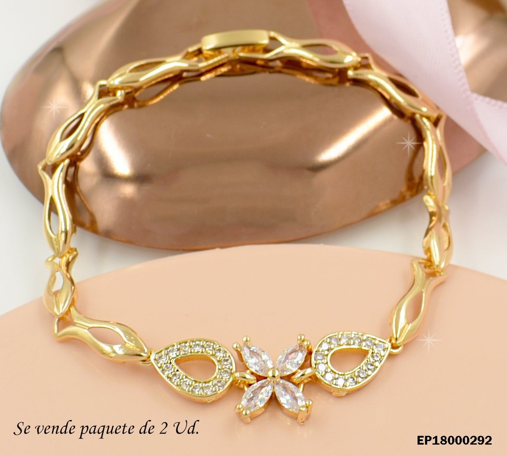 PAQUETE 2 UNID.PULSERAS FLOR ENTRE ÓVALOS ZIRCONIAS