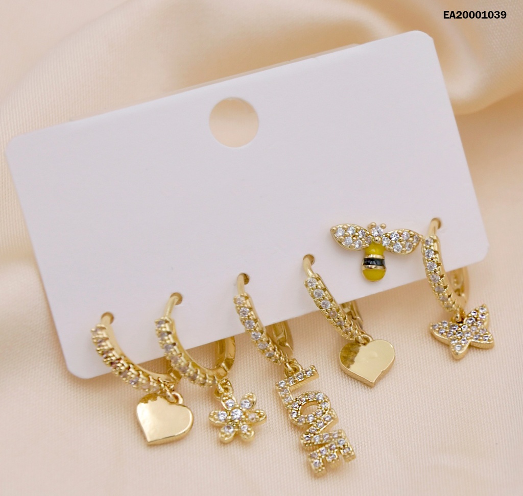 PAQUETE 3 ARETES ZIRCONIAS DIJES VARIOS