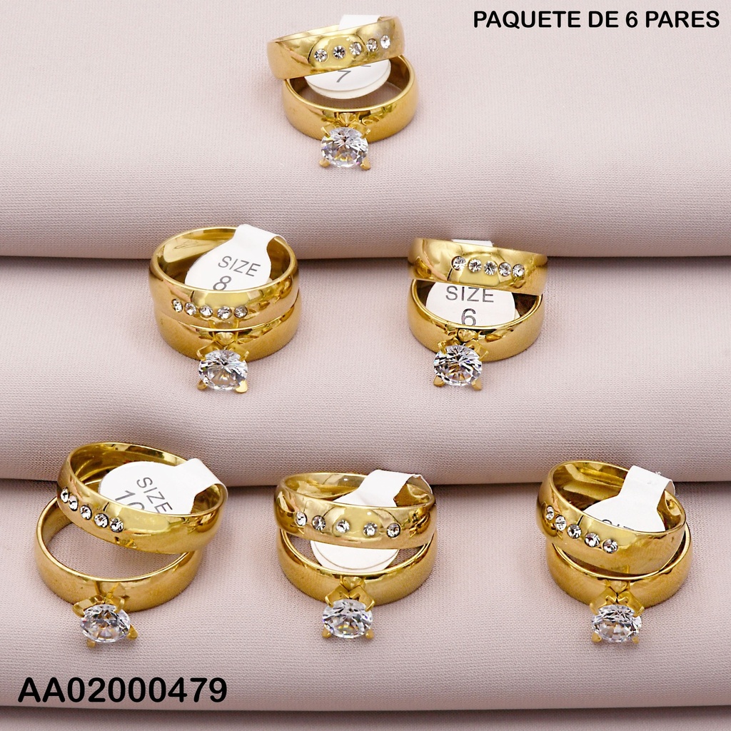 PAQUETE 6 ANILLOS DÚO COMPROMISO LÍNEA ZIRC.