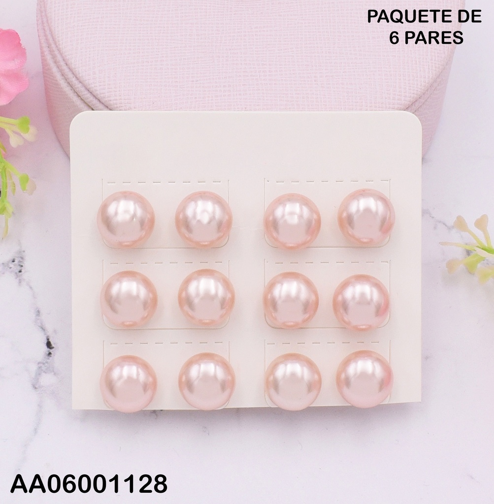 PAQUETE 6 ARETES PERLA CREAM GOLDEN 12MM