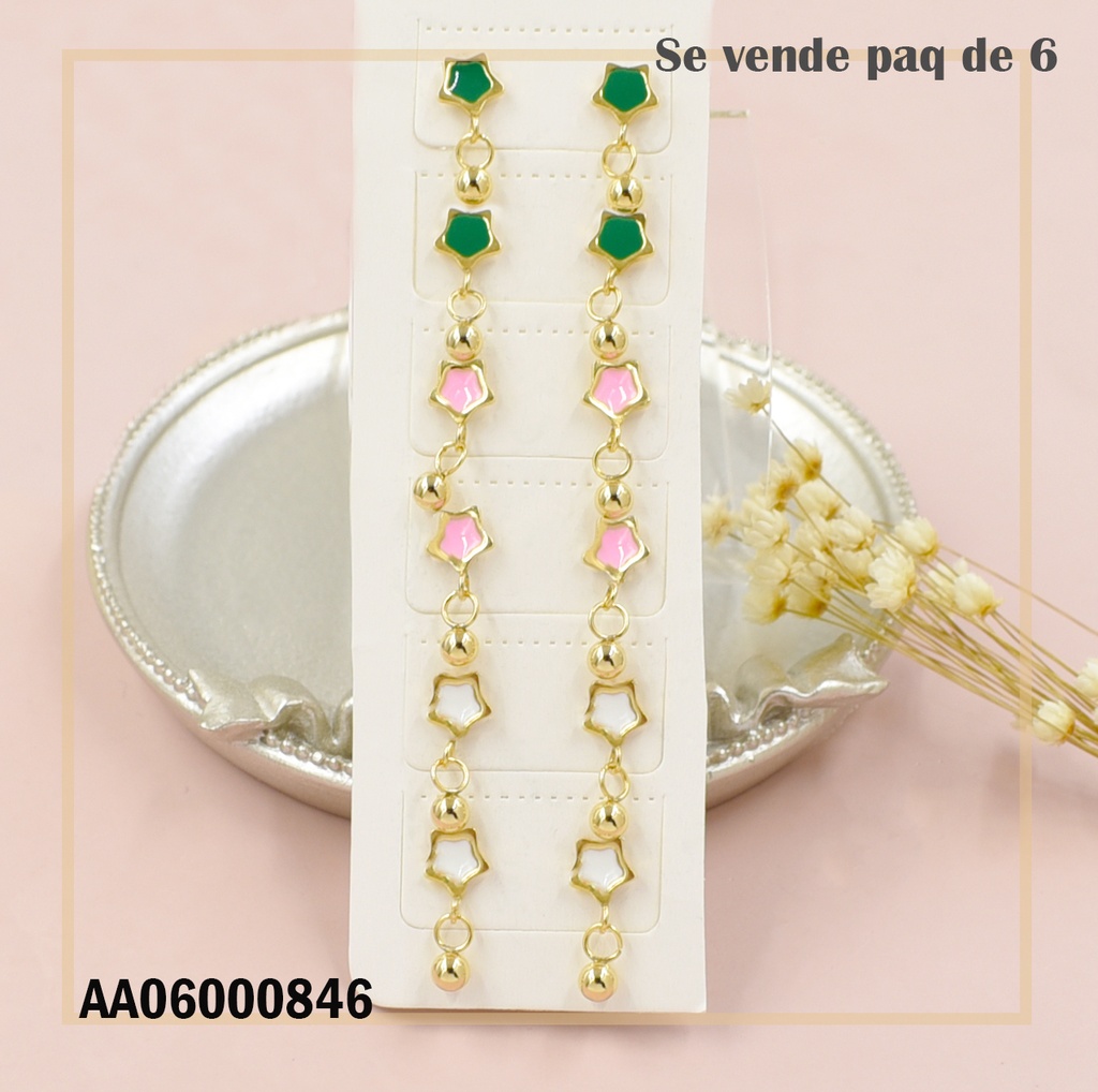 PAQUETE 6 PARES ARETES ESTRELLAS COL.VARIOS