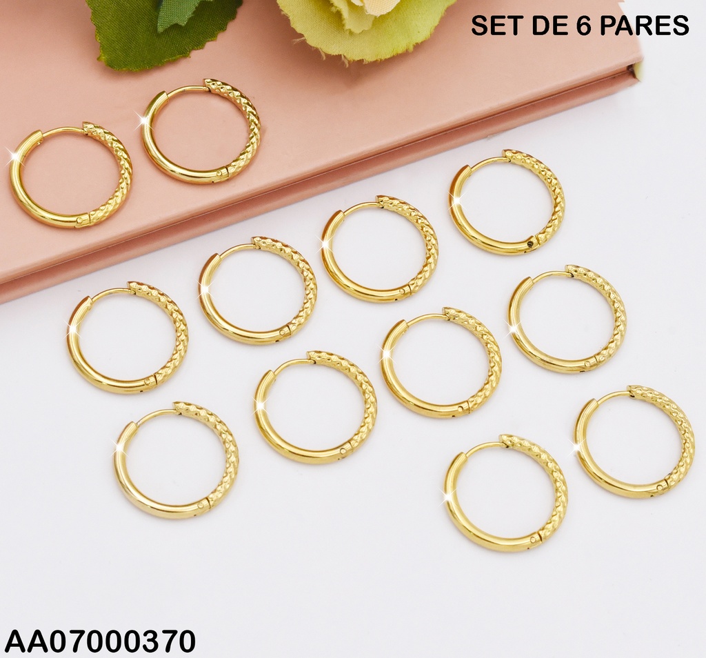 PAQUETE 6 PARES DE ARGOLLAS GRABADAS W3282