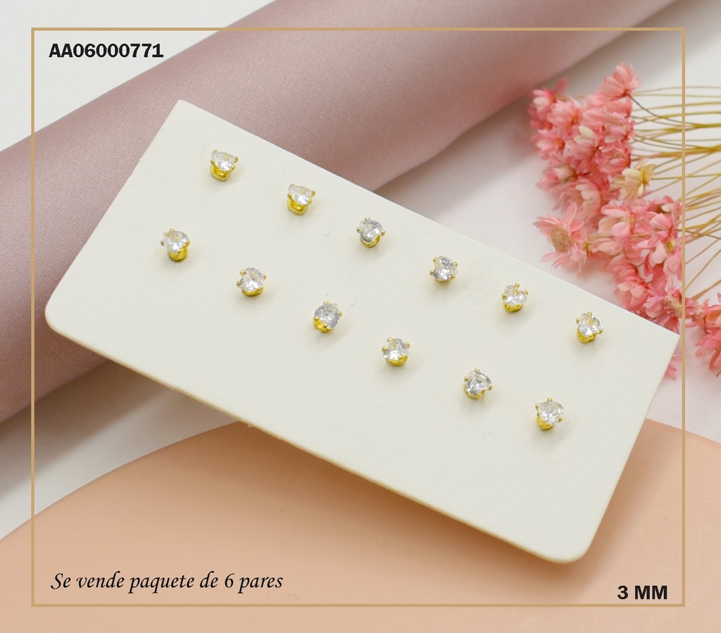 PAQUETE 6 UNID. ZIRCONIAS CORAZÓN DORADAS 3MM