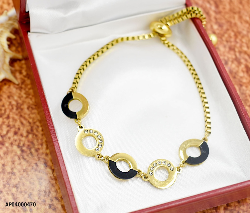 PULSERA AJUSTABLE 5 CÍRCULOS (ZIRCONIAS, SEMI CÍRCULO NEGRO)