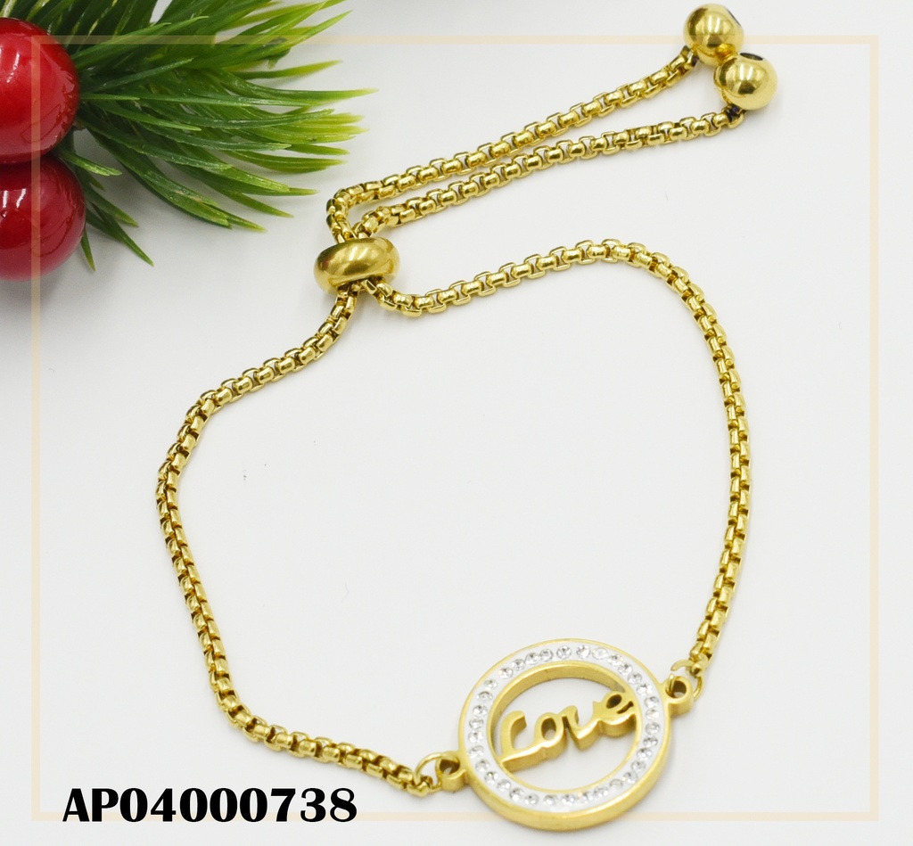 PULSERA AJUSTABLE DIJE CÍRCULO ZIRC C/CENTRO "LOVE"