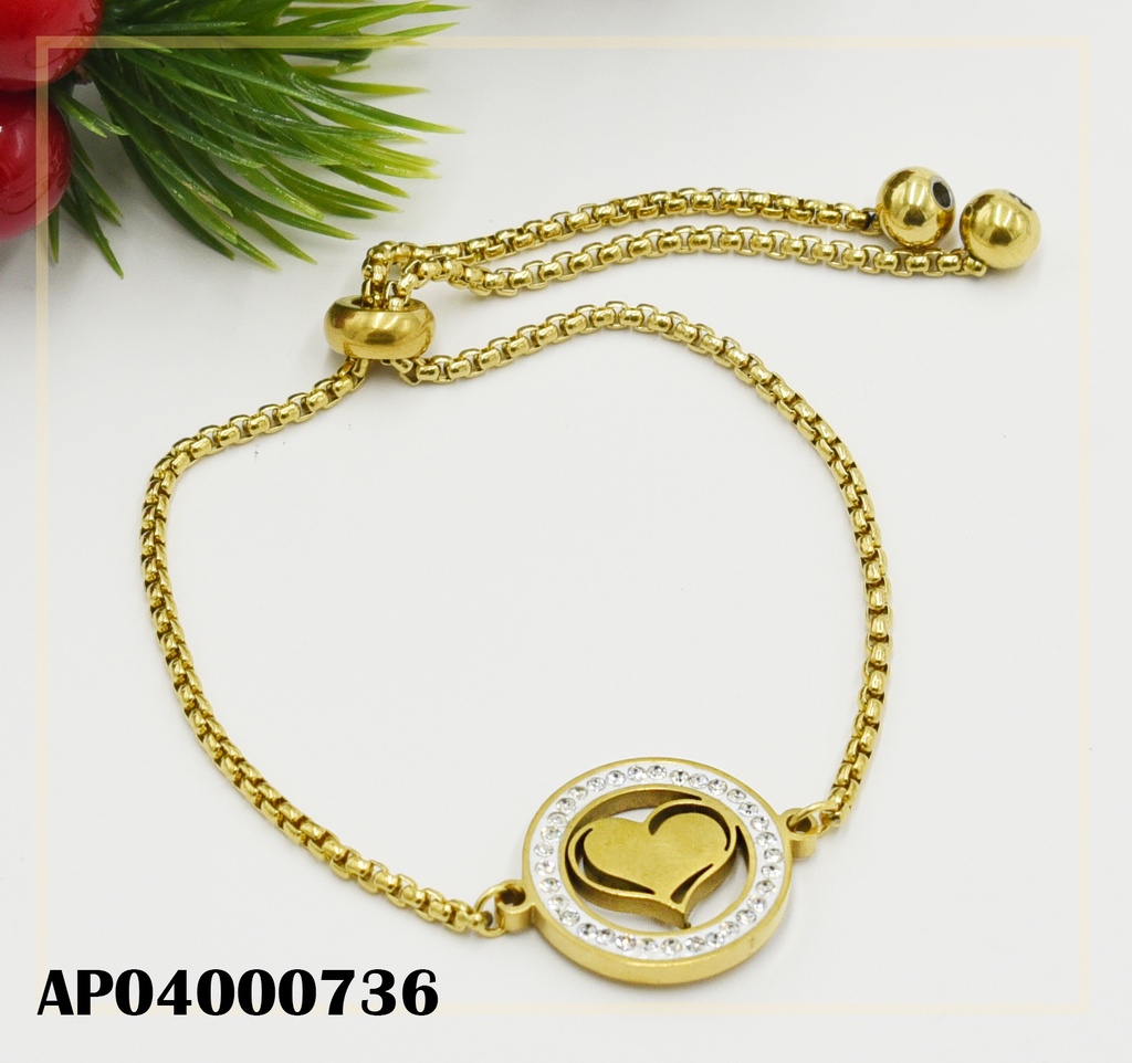 PULSERA AJUSTABLE DIJE CÍRCULO ZIRC C/CENTRO CORAZÓN