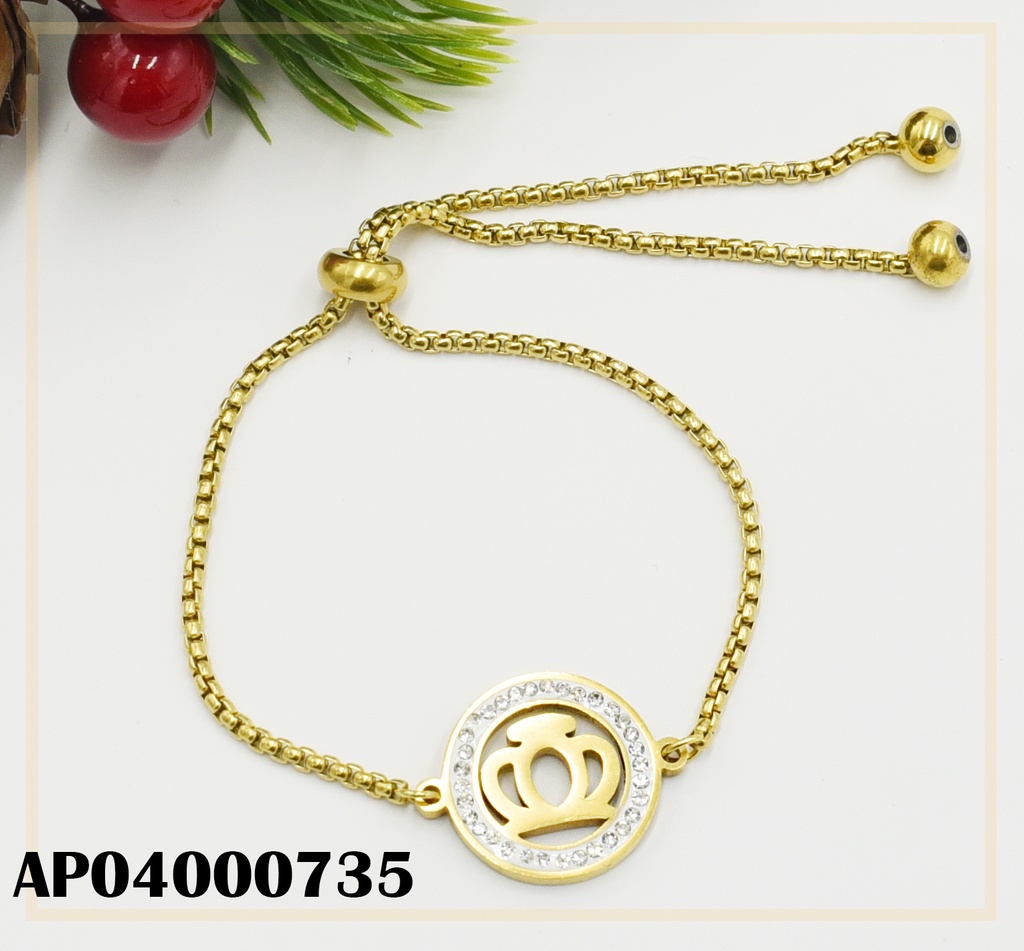 PULSERA AJUSTABLE DIJE CÍRCULO ZIRC C/CENTRO CORONA