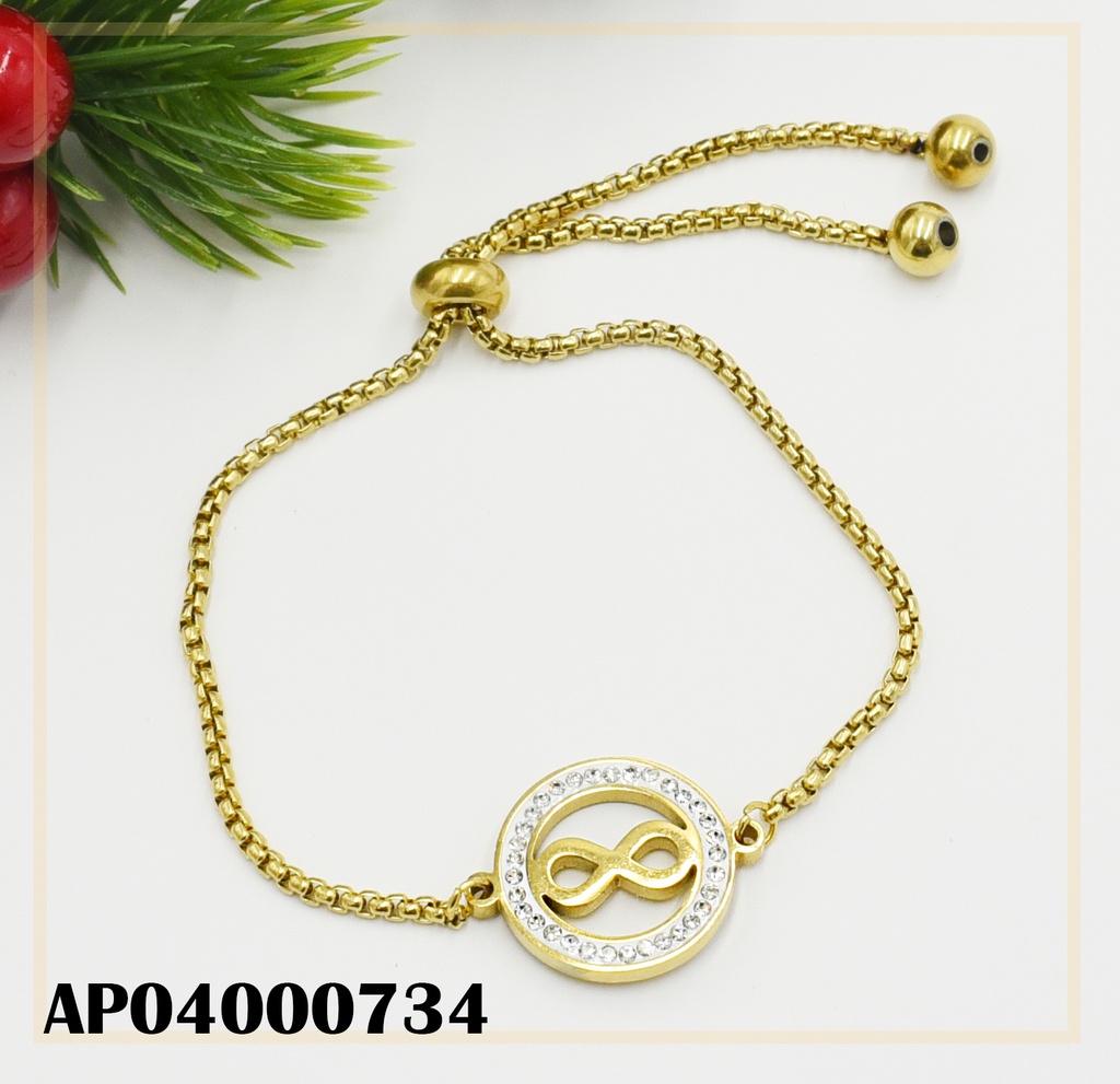 PULSERA AJUSTABLE DIJE CÍRCULO ZIRC C/CENTRO INFINITO