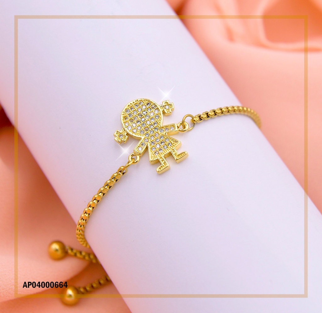 PULSERA AJUSTABLE DIJE SILUETA NIÑA C/ZIRCONIAS