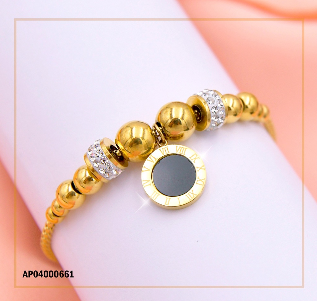 PULSERA AJUSTABLE PELOTAS DOR DIJE RD NEGRO NUM.ROMANOS