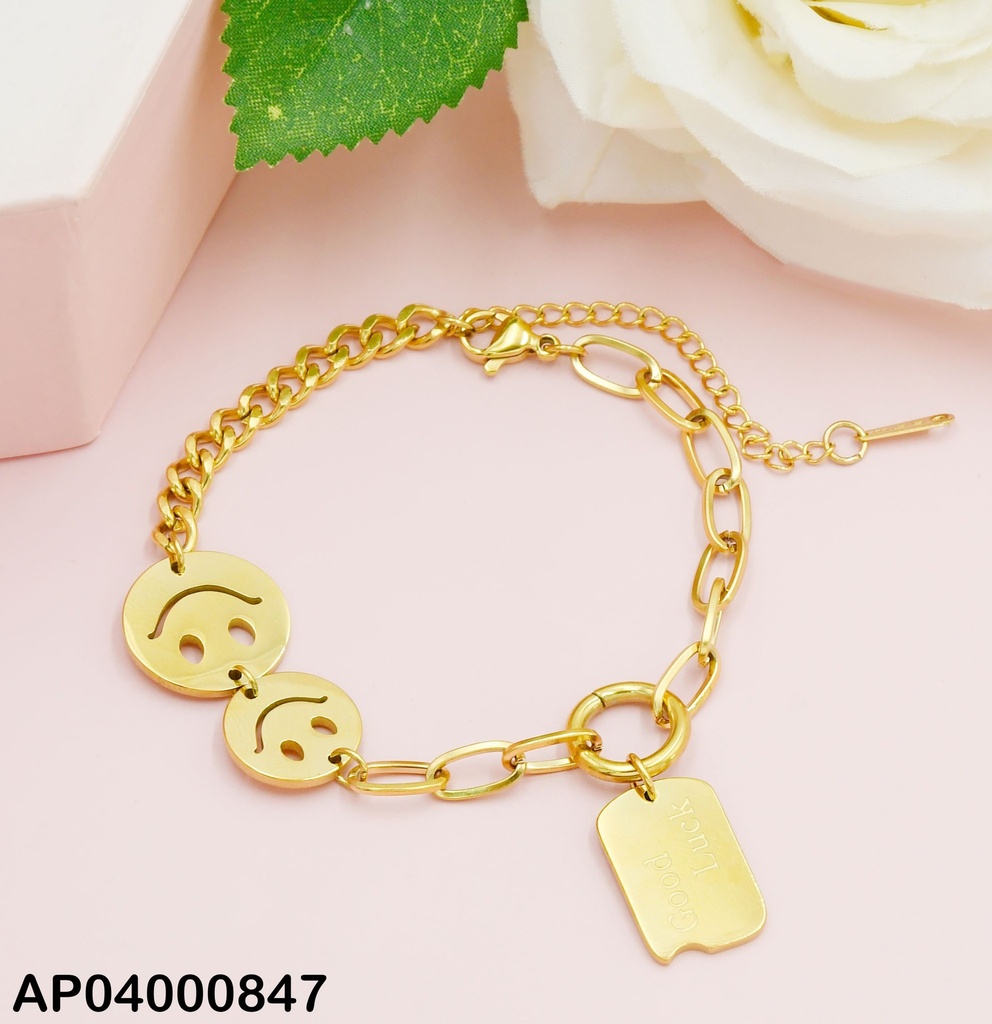 PULSERA C/☺☺ Y DIJE PLACA "GOOD LUCK"