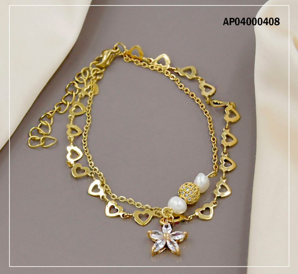 PULSERA CADENA  DOBLE, CROQUIS DE CORAZONES