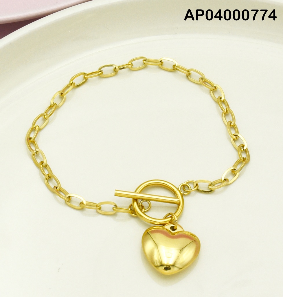 PULSERA CANDADO Ø DIJE CORAZÓN LISO DORADO
