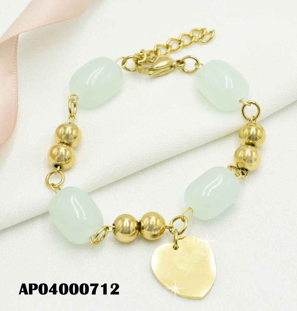 PULSERA CILINDRO VERDE MENTA DIJE PLACA CORAZÓN