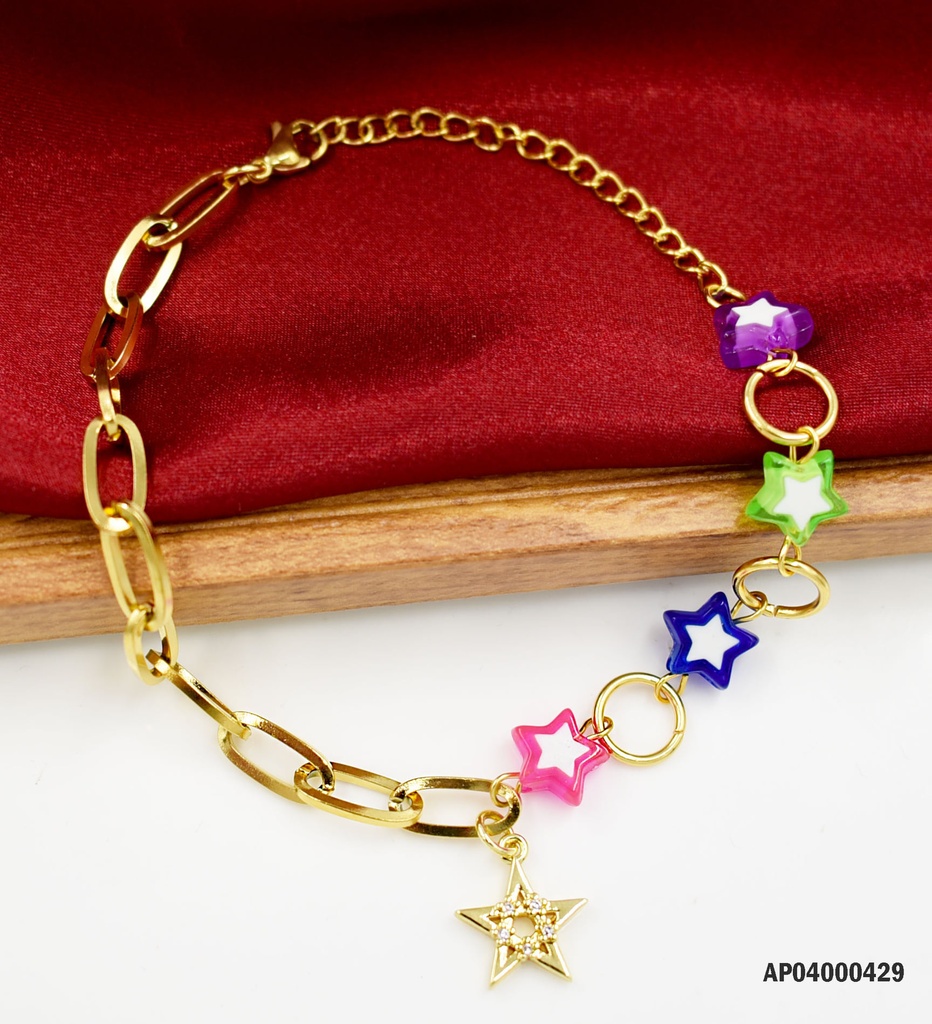 PULSERA CON SHAQUIRAS ESTRELLAS Y ESTRELLA C/ZIRCONIAS