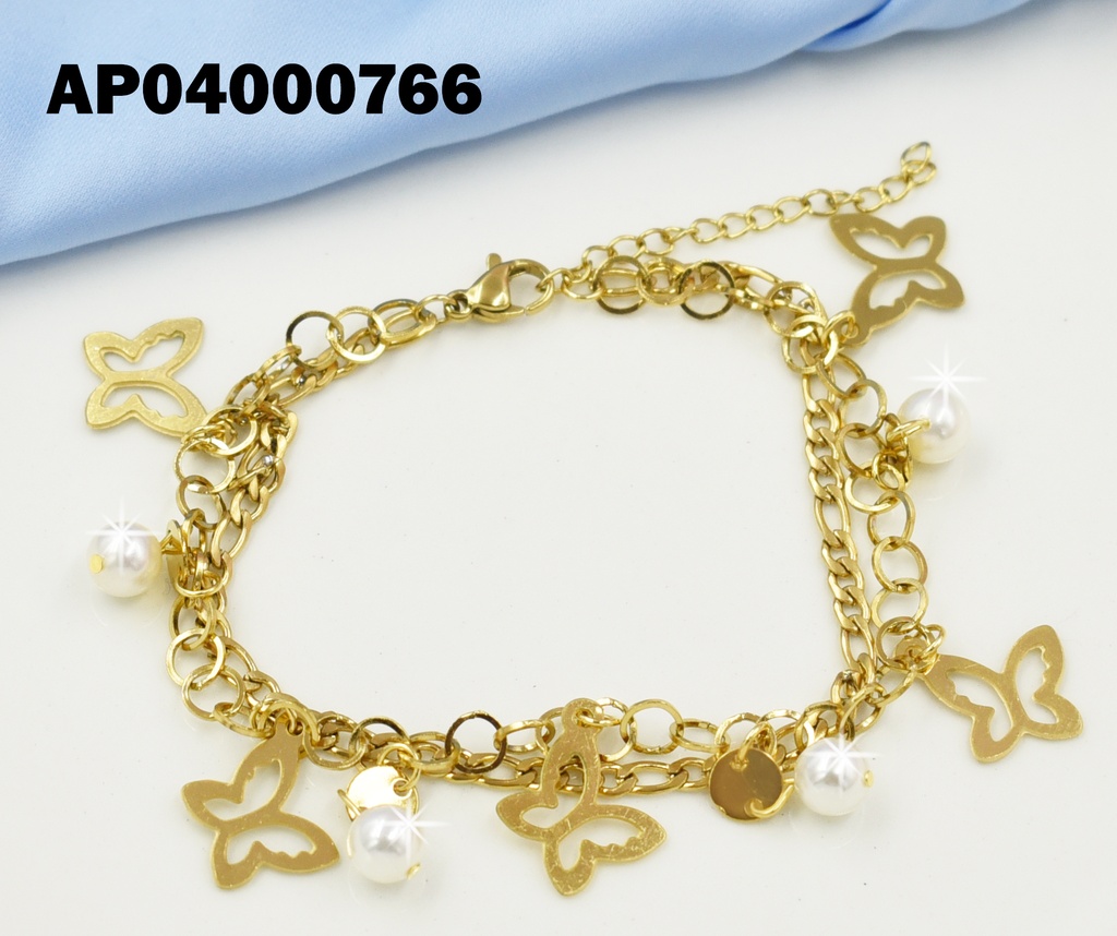 PULSERA CROQUIS MARIPOSAS Y PERLAS COLGANTES
