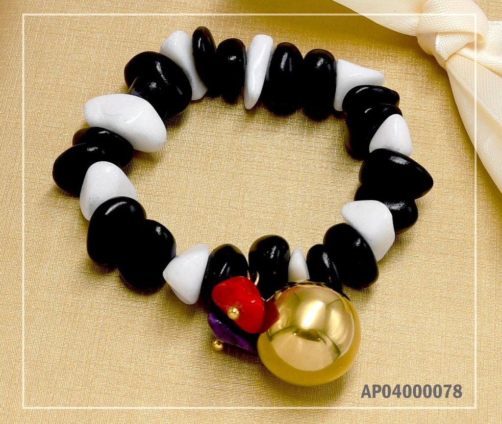 PULSERA DE ACERO CON PIEDRA BLANCA Y NEGRA