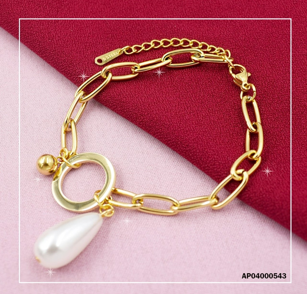 PULSERA DIJE CÍRCULO COLGANTES PELOTITA DORADA/GOTA BLANCA
