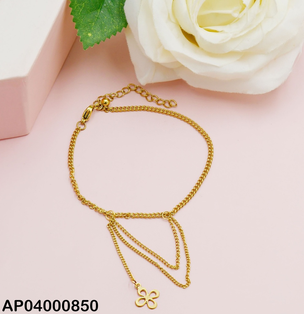PULSERA DIJE TRIPLE CADENITA COLGANTE CROQUI FLOR