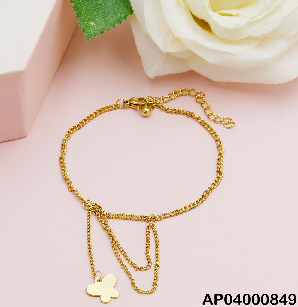 PULSERA DIJE TRIPLE CADENITA COLGANTE PLACA MARIPOSA