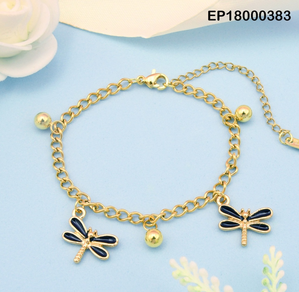 PULSERA DIJES LIBÉLULA NEGRAS/ ESFERAS DORADAS