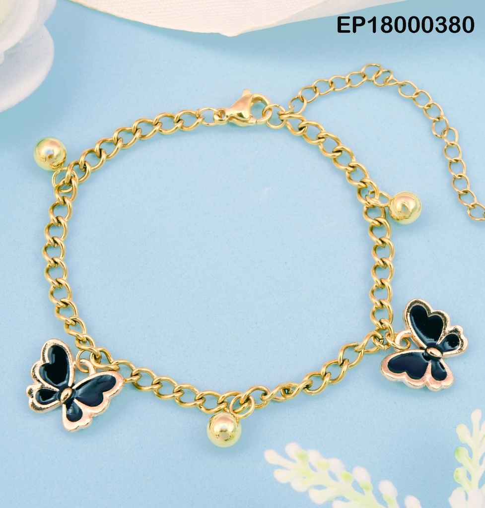 PULSERA DIJES MARIPOSAS NEGRAS/ESFERAS DORADAS