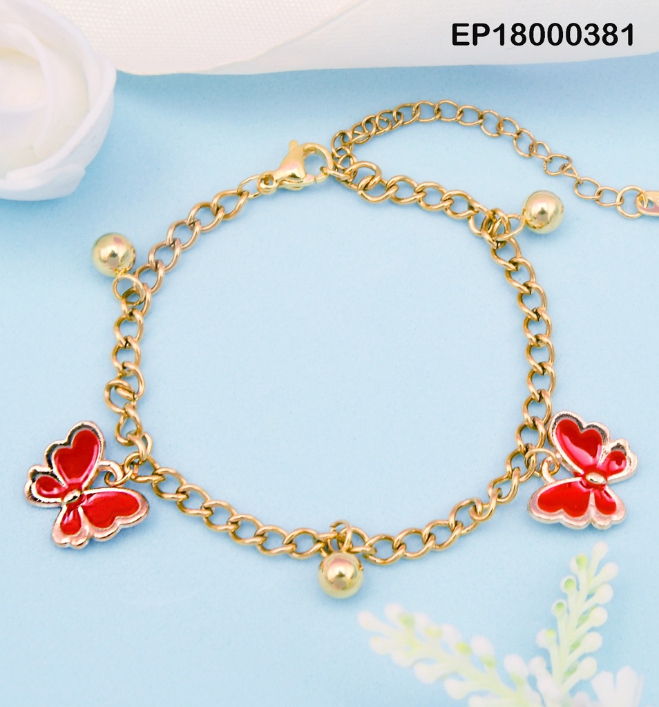 PULSERA DIJES MARIPOSAS ROJAS/ESFERAS DORADAS