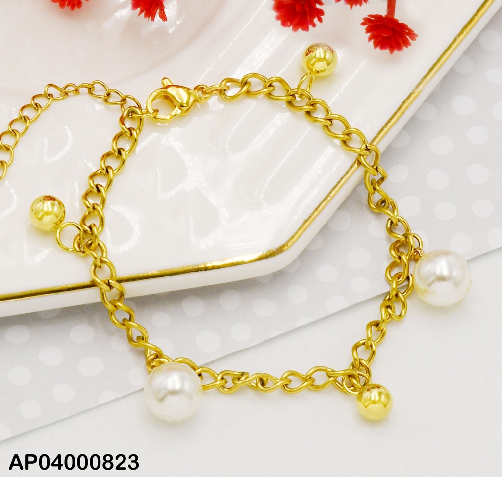 PULSERA DIJES PERLAS/ESFERAS DORADAS