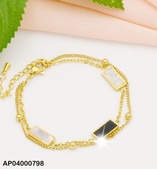 PULSERA DOBLE 2 RECTÁNGULOS NÁCAR/1 NEGRO