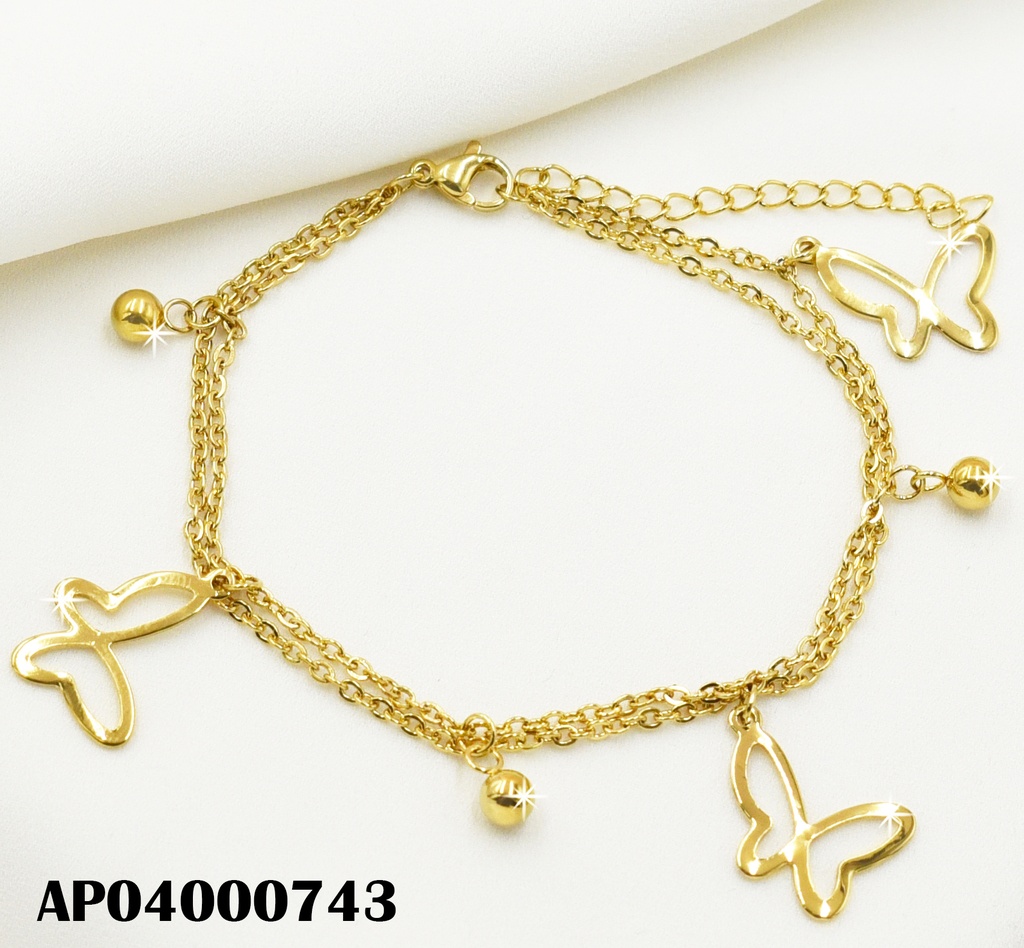PULSERA DOBLE CROQUIS MARIPOSAS/PELOTITAS DORADAS