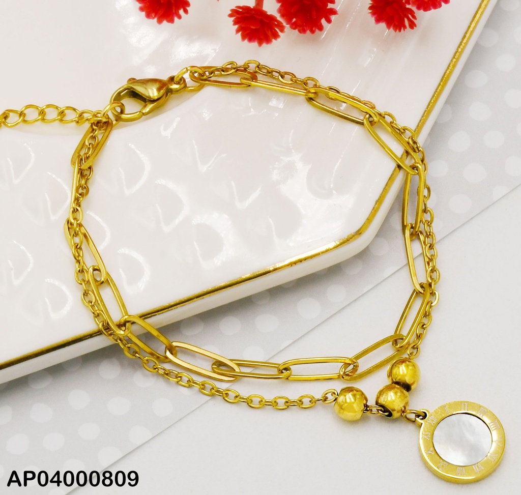 PULSERA DOBLE DIJE RD BLANCO NUM ROMANOS BORDE