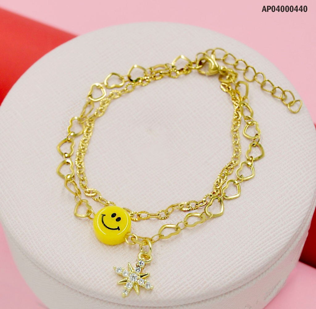PULSERA DOBLE DIJES CARITA FELIZ Y ESTRELLA