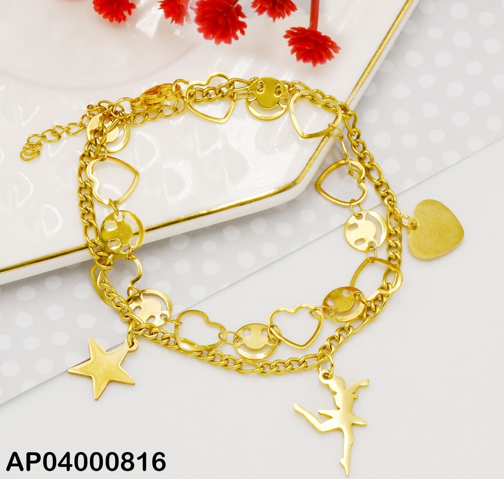 PULSERA DOBLE DIJES ESTRELLA/HADA/PLACA CORAZÓN