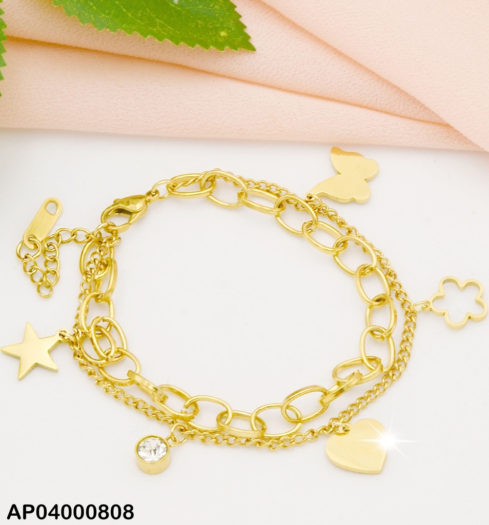 PULSERA DOBLE DIJES PLACA:MARIPOSA/FLOR/CORAZÓN/ZIRC/ESTRELLA