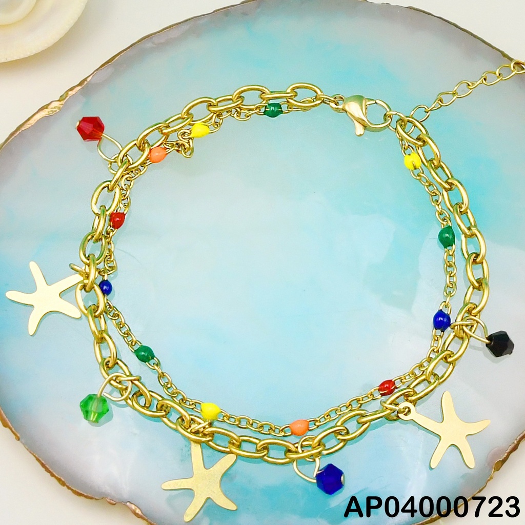 PULSERA DOBLE FINA/ANCHA, ESFERAS COL. DIJES ESTRELLAS